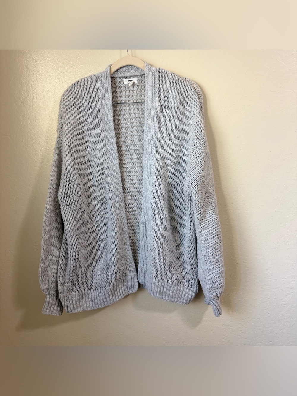 Aerie Oversized Open Front Cardigan Sweater Gray Knit Size XS Drop Shoulder